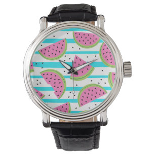 Montre Pastèque au néon sur le motif de rayures