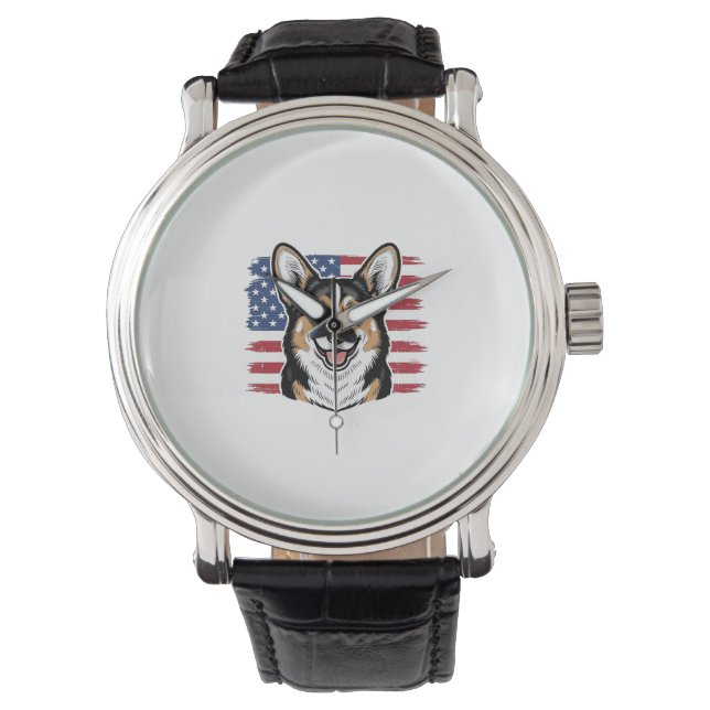 Montre Patriotic Corgi American Flag Vintage Vector Desig (devant)