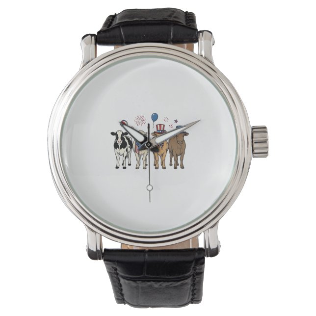 Montre Patriotic Cow Lineup Vintage Vector Shirt Design_1 (devant)