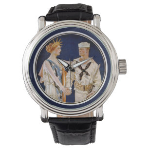 Montre Patriotisme Vintage, Lady Liberty avec marin de la