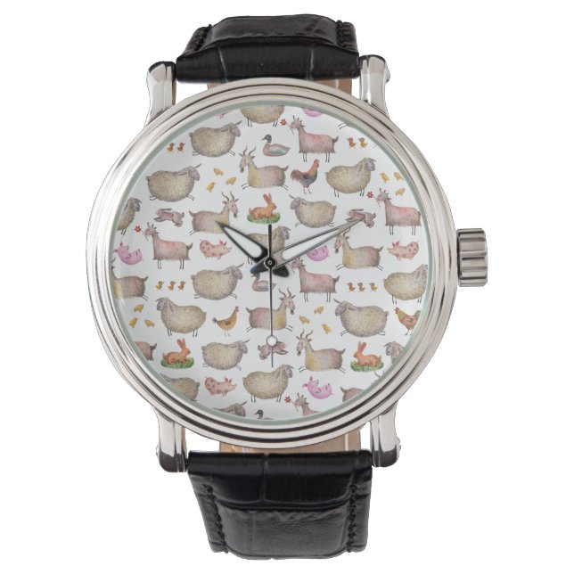 Montre Patters de Cute Watercolor Farm Barn Animals (devant)