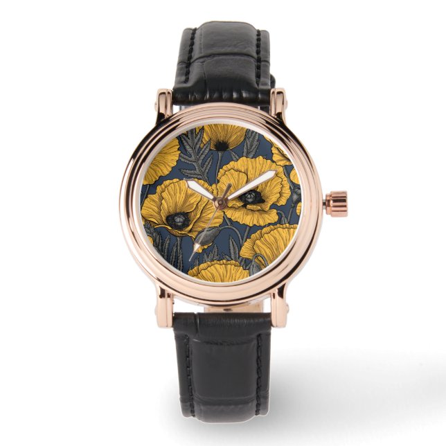 Montre Pavot jaune sur la marine (Recto)