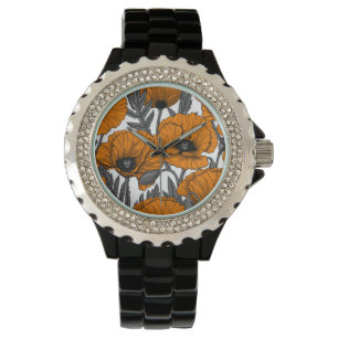 Montre Pavot orange sur blanc