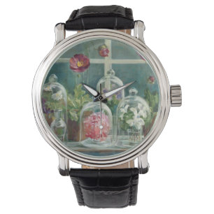 Montre Pavots pourpres sur un rebord de fenêtre