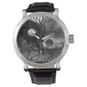 Montre Paysage de Yin Yang Tree noir et blanc