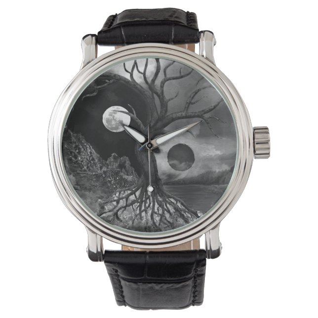 Montre Paysage de Yin Yang Tree noir et blanc (devant)