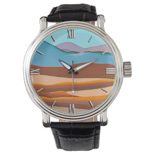 Montre Paysage désertique en orange rouille et aqua