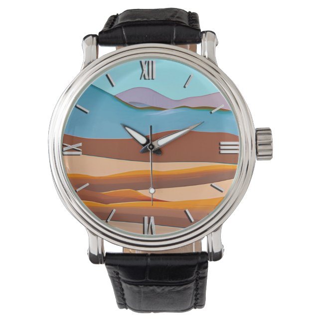 Montre Paysage du désert en Orange rouille et Aqua (devant)