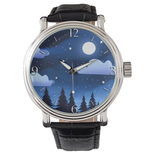 Montre Paysage lunaire avec étoiles et pins  (devant)