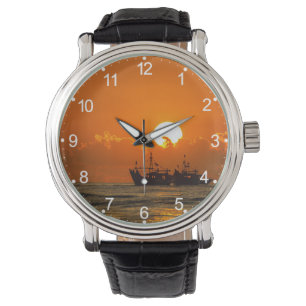 Montre Paysage naturel Coucher de soleil avec bateau-6846