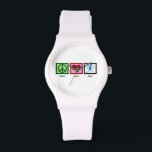Montre Peace Love<br><div class="desc">Un joli cadeau de course. Un signe de paix, un coeur et un coureur. J'adore les marathons.</div>