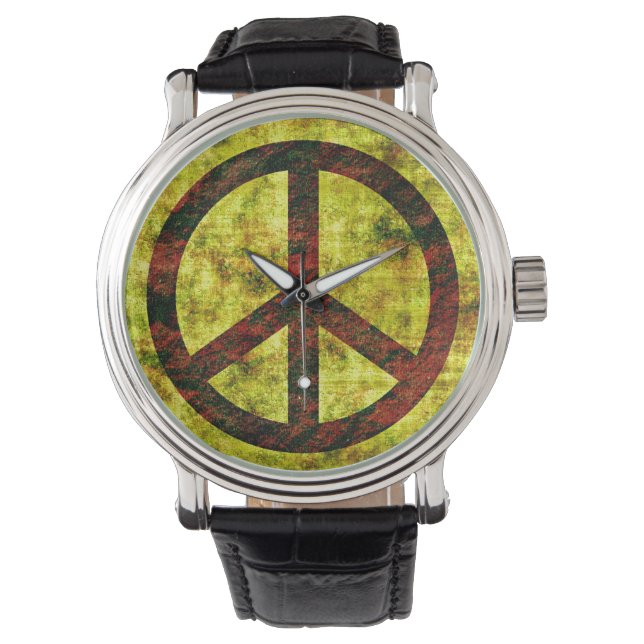 Montre Peace Watch Vintage bracelet en cuir noir (devant)