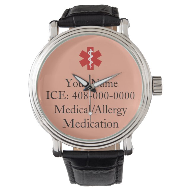 Montre Peach Identifiant Médicale personnalisé (devant)