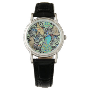 Montre Peacock Art Nouveau Impression, Turquoise & Neutra
