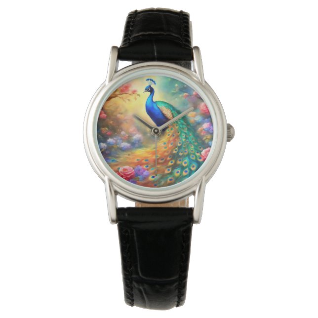 Montre Peacock Bird 100 avec fleurs (devant)