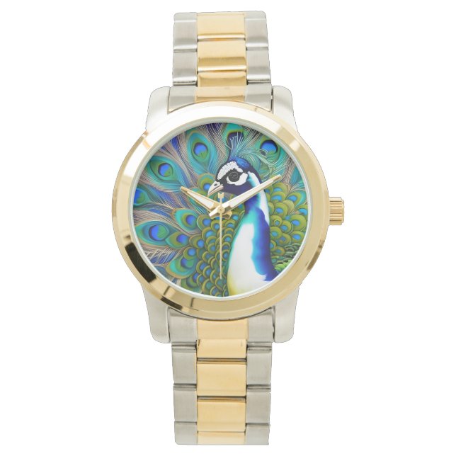 Montre Peacock blanc bleu et vert Piebald (devant)
