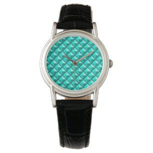 Montre Peacock bleu, look émail, grille cloutée