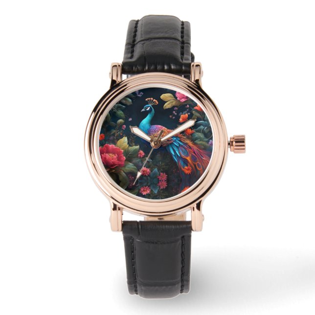 Montre Peacock dans un jardin Rose coloré (Recto)