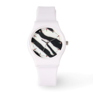 MONTRE PEAU ZEBRA BLANCHE NOIR IMPRIMÉE