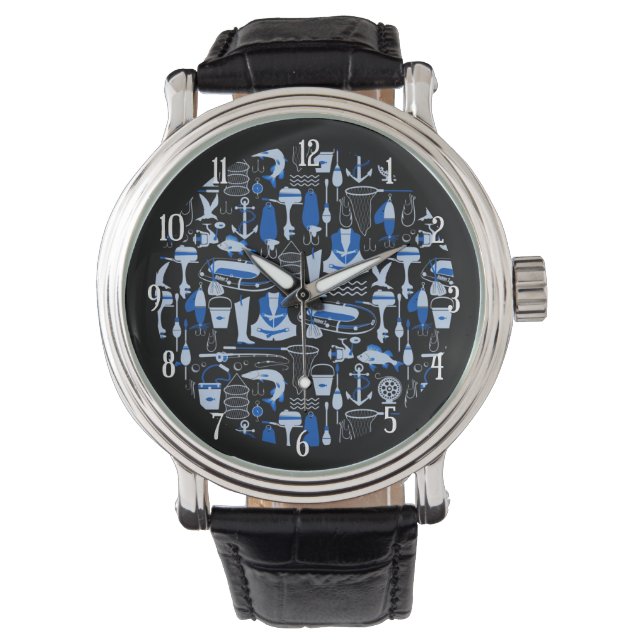 Montre Pêche Motif bleu 2 (devant)