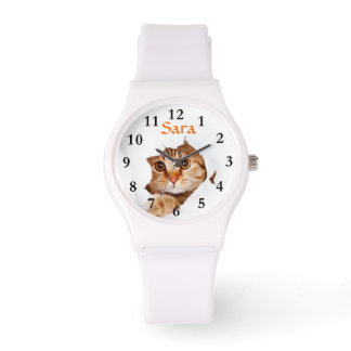 Montre Peeking Cat sur Sporty White Silicon Wrist Watch