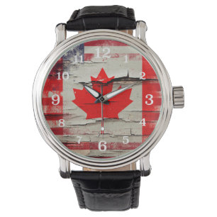 Montre Peinture à craquelures Canadian American Flag