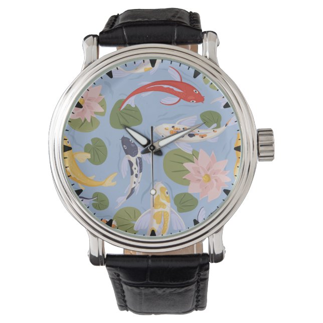 Montre Peinture à fleurs de lotus de poisson de Koi (devant)