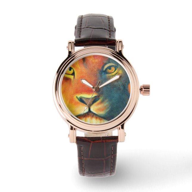 Montre Peinture à l'huile de tête de lion colorée (Recto)