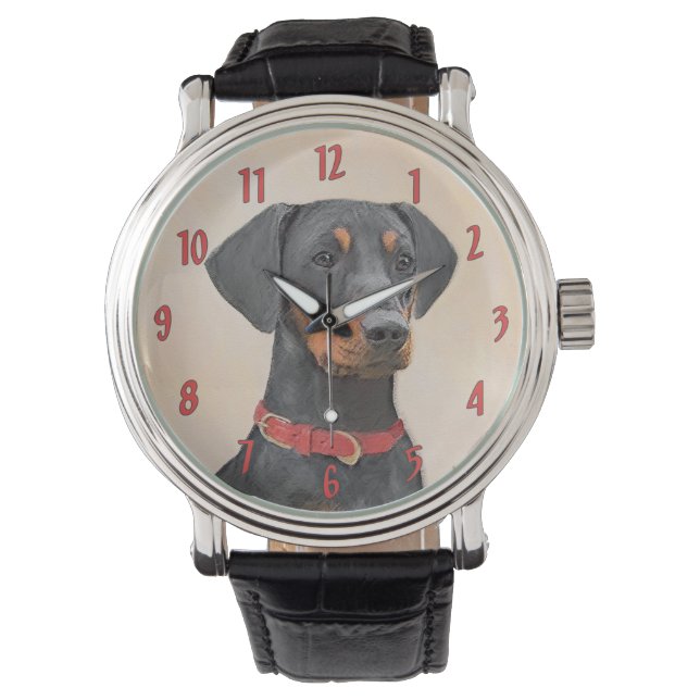 Montre Peinture allemande Pinscher peinture art animal or (devant)