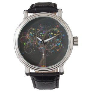 Montre Peinture couleur Arbre à spirales dorées N° 1