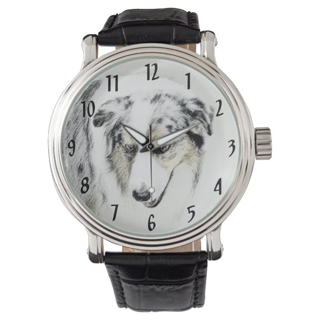 Montre Peinture de berger australien - Art original de ch (devant)
