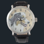 Montre Peinture de berger australien - Art original de ch<br><div class="desc">Australian Shepherd portrait de chien, peinture originale. Nous nous spécialisons dans l'art original mignon et drôle. Achetez ceci pour vous-même ou comme un grand cadeau pour vos amis amoureux de Shepherd australien. Soyez créatif - cliquez sur la PERSONNALISER pour ajouter/supprimer/modifier du texte, redimensionner l'image, modifier les couleurs ou tout ce...</div>