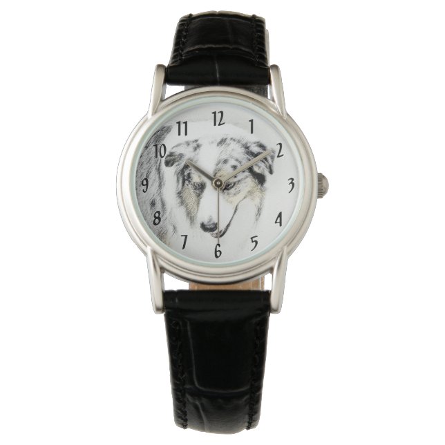 Montre Peinture de berger australien - Art original de ch (devant)