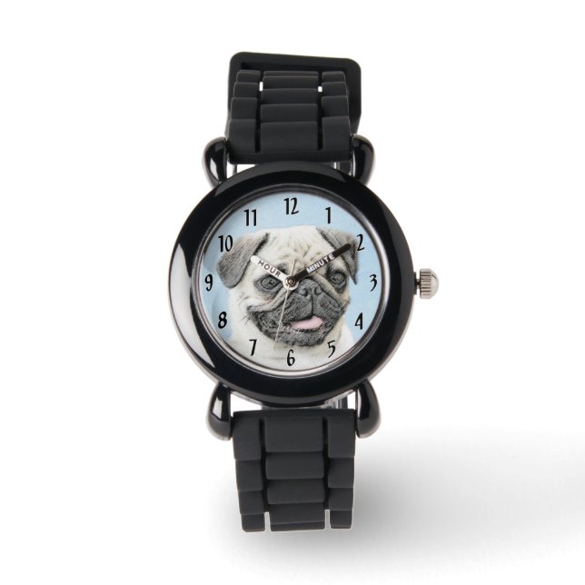 Montre Peinture de Carlin - Art Original de Chien Mignon (Recto)