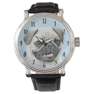 Montre Peinture de carlin - Joli art original de chien