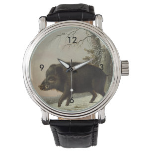 Montre Peinture de chasse Brown vintage, Art de la faune