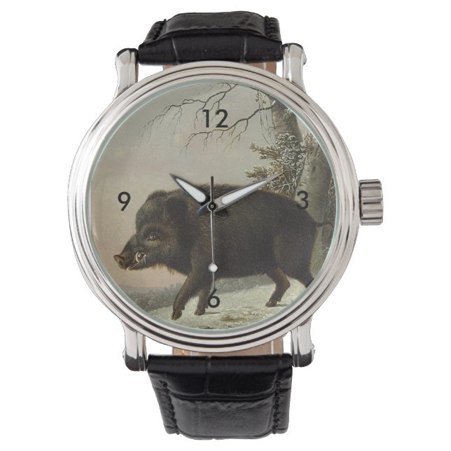 Montre Peinture de chasse Brown vintage, Art de la faune (devant)