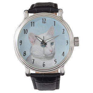 Montre Peinture de chat blanc - Cute Original Cat Art
