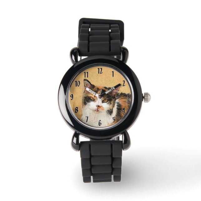 Montre Peinture de chat Calico - Cute Original Cat Art (Recto)