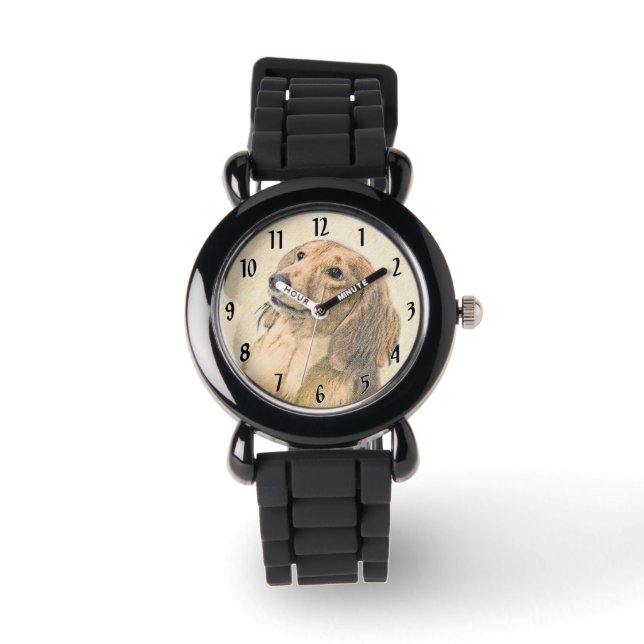 Montre Peinture de Dachshund (à poil long) - Art de chien (Recto)