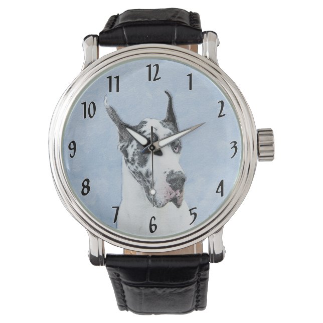Montre Peinture de Great Dane (Arlequin) - Art original d (devant)