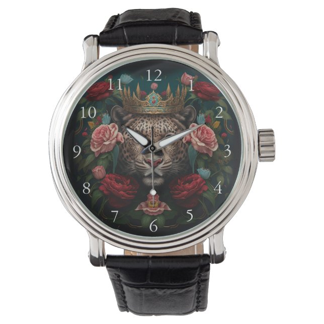 Montre Peinture de Jaguar avec Couronne de Fleurs         (devant)