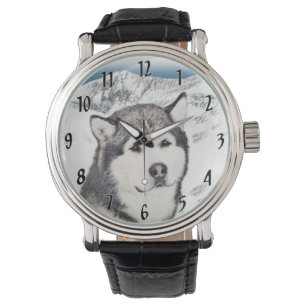 Montre Peinture de malamut en Alaska - jolie art original