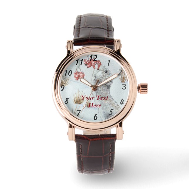 Montre peinture de mignonne neige scène hiver faune (Recto)