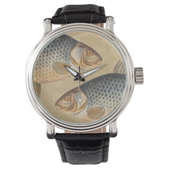 Montre peinture de pêche de carpe dessin d'eau douce  (devant)