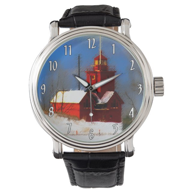 Montre Peinture de phare rouge - Art original (devant)
