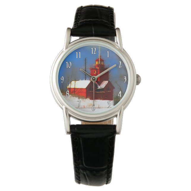Montre Peinture de phare rouge - Art original (devant)