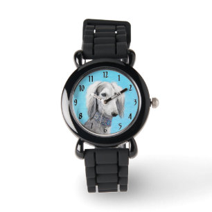 Montre Peinture de Saluki (Argent) - Joli art original de
