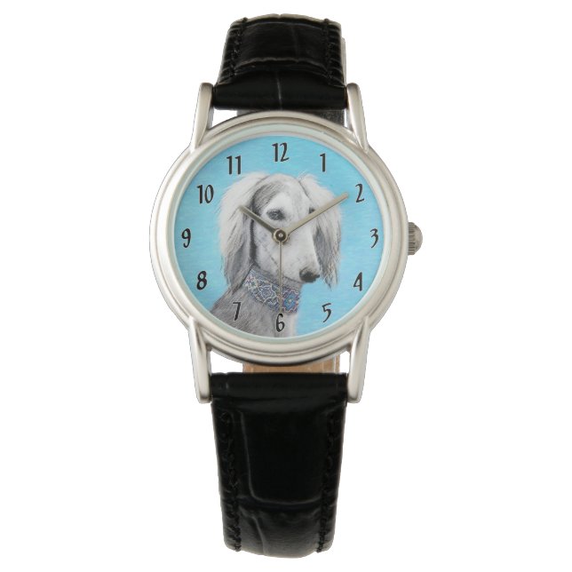 Montre Peinture de Saluki (Argent) - Joli art original de (devant)