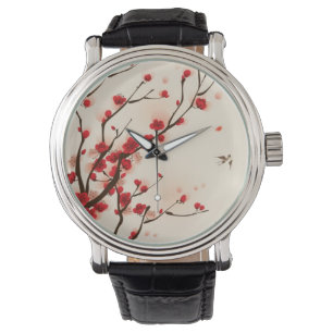 Montre Peinture de style oriental, fleur de prune au prin